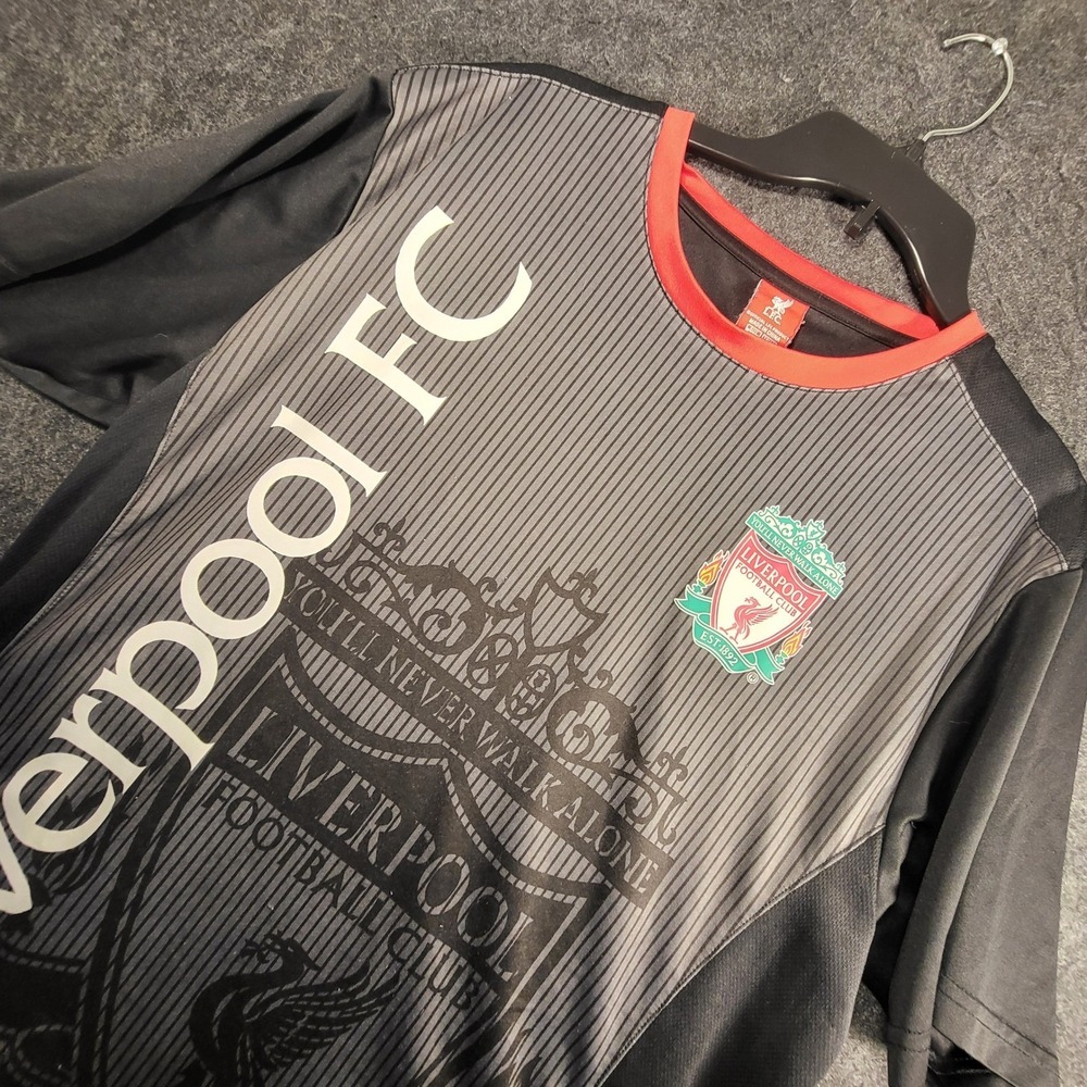 Liverpool FC Soccer Jersey Mens XL Black Grey Striped Training Shirt